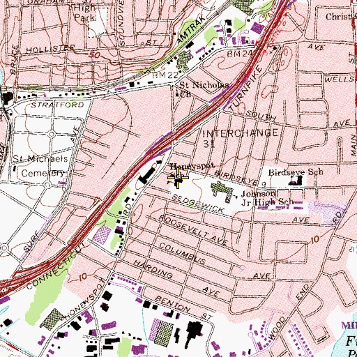 Topographic Map of Honeyspot Elementary School, CT