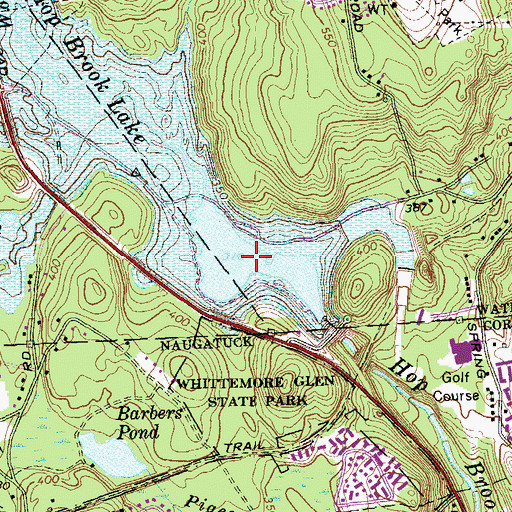 Topographic Map of Hop Brook Lake, CT