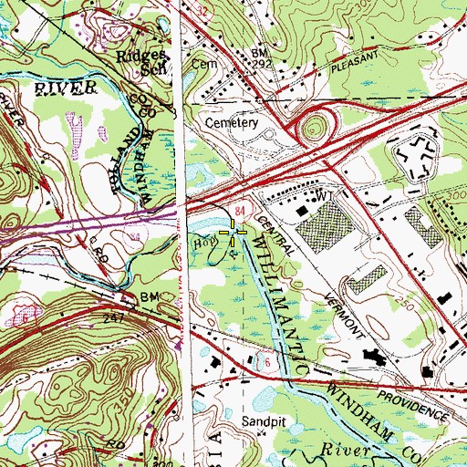 Topographic Map of Hop River, CT