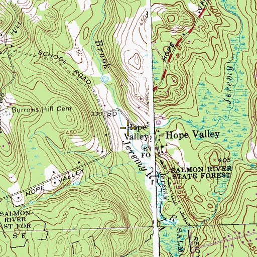 Topographic Map of Hope Valley Brook, CT