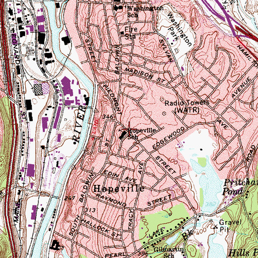 Topographic Map of Hopeville School, CT