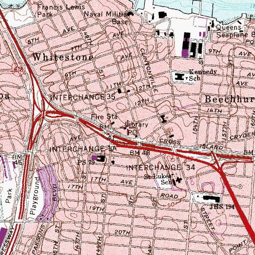 Topographic Map of Whitestone Branch Queens Borough Public Library, NY