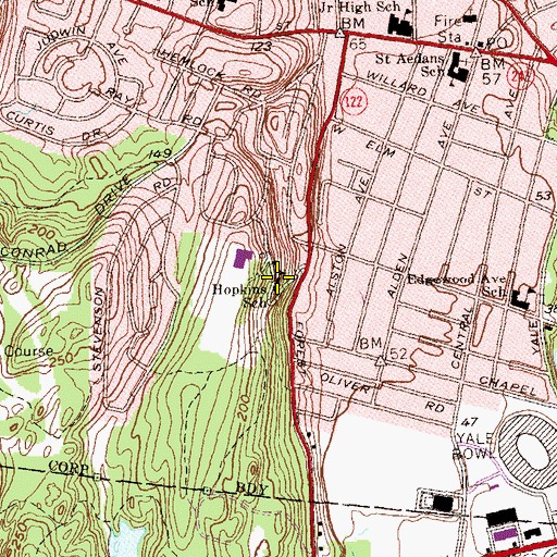 Topographic Map of Hopkins School, CT