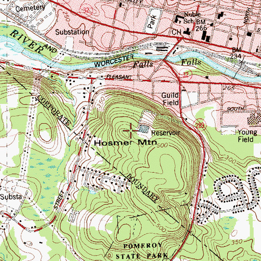 Topographic Map of Hosmer Mountain, CT