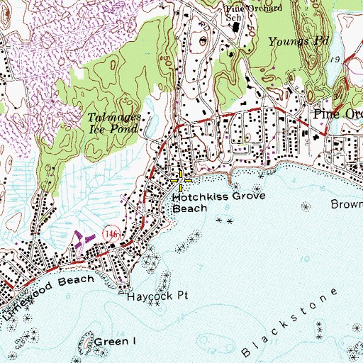 Topographic Map of Hotchkiss Grove Beach, CT