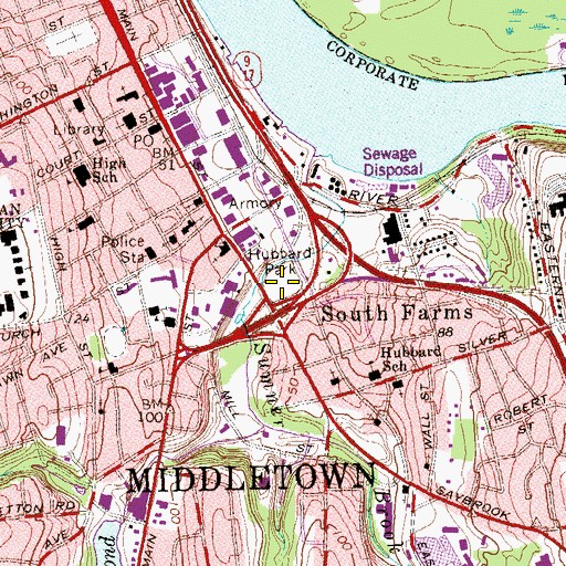 Topographic Map of Hubbard Park, CT