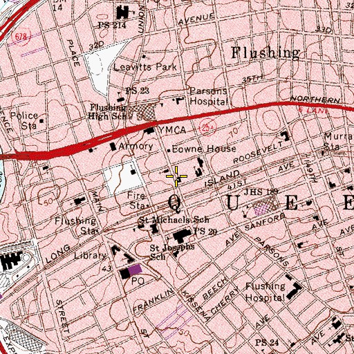 Topographic Map of Bowne Street Community Church, NY