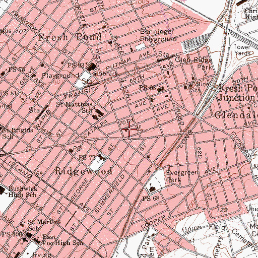 Topographic Map of Ridgewood Presbyterian Church, NY