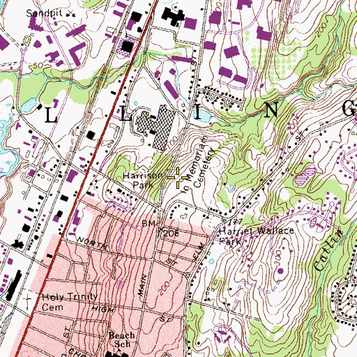 Topographic Map of In Memoriam Cemetery, CT