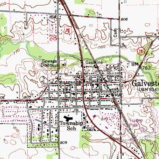 Topographic Map of Galveston Post Office, IN