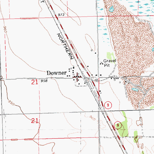 Topographic Map of Downer Post Office (historical), MN