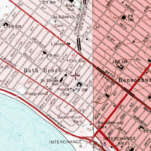 Topographic Map of Bath Beach Station Brooklyn Post Office, NY