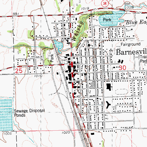 Topographic Map of Barnesville Post Office, MN