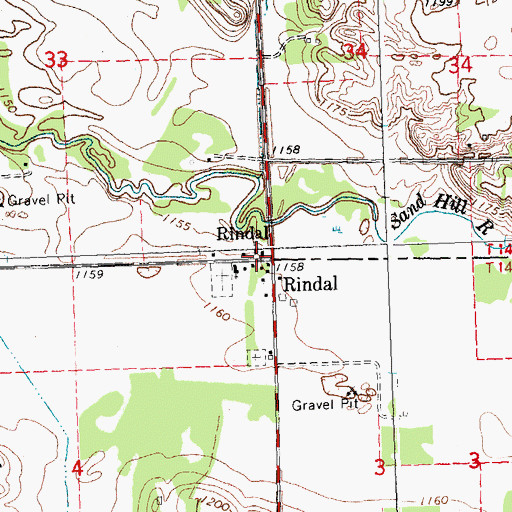 Topographic Map of Rindal Post Office (historical), MN
