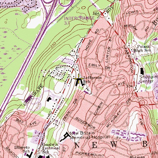 Topographic Map of Jefferson Elementary School, CT