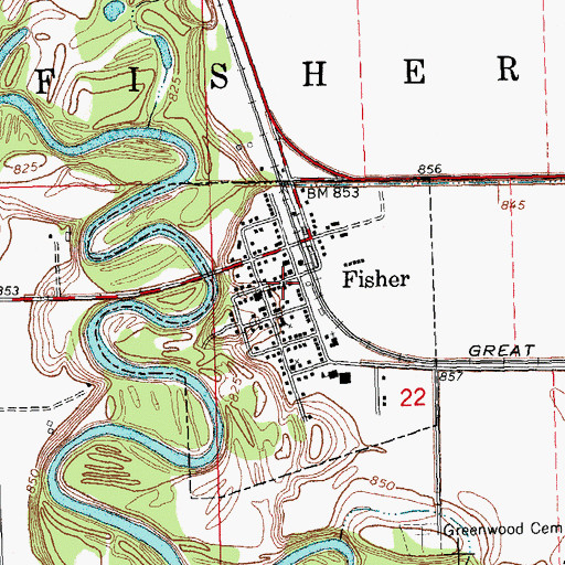 Topographic Map of Fisher Post Office, MN