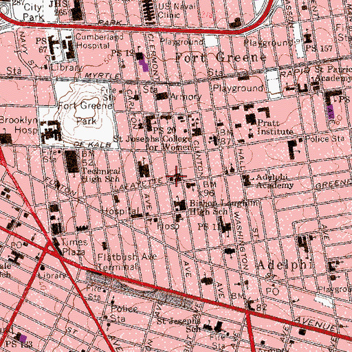 Topographic Map of Brooklyn Masonic Temple, NY