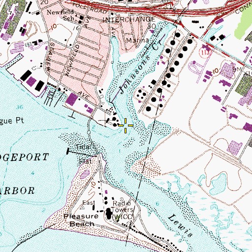 Topographic Map of Johnsons Creek, CT