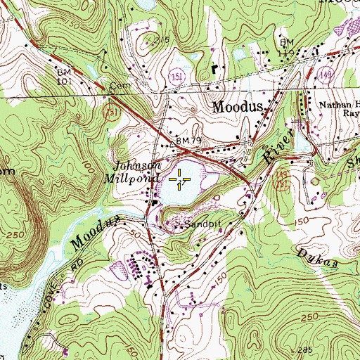 Topographic Map of Johnson Millpond, CT