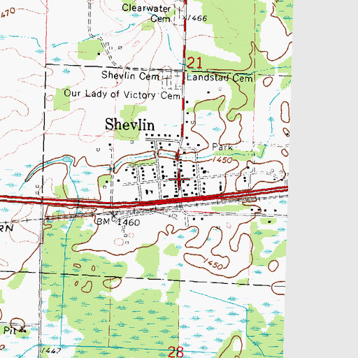 Topographic Map of Shevlin Post Office, MN