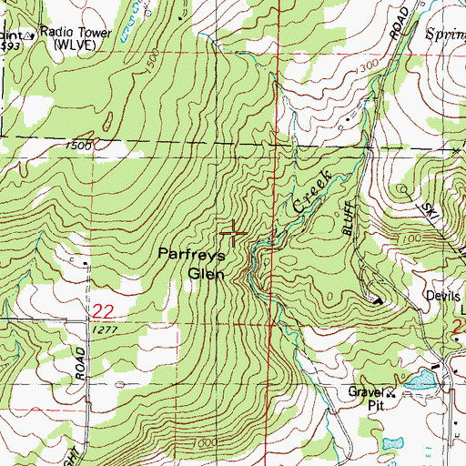 Topographic Map of Parfrey's Glen State Natural Area, WI