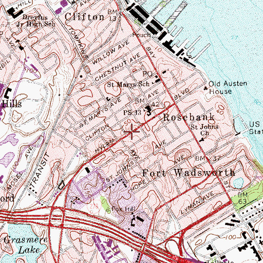 Topographic Map of Rosebank Station Staten Island Post Office, NY