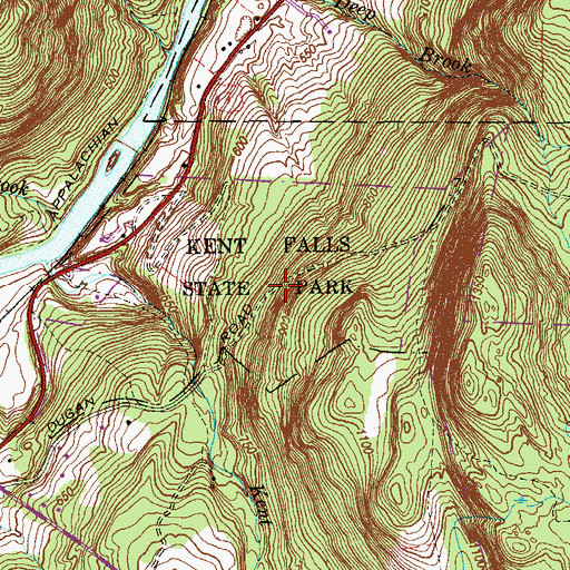 Topographic Map of Kent Falls State Park, CT