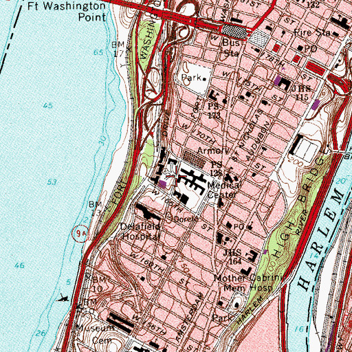 Topographic Map of New York Presbyterian Columbia University Medical Center - Milstein Family Heart Center, NY