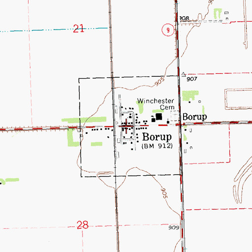 Topographic Map of Borup Post Office, MN