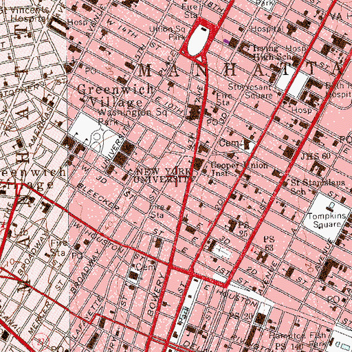 Topographic Map of Public Theatre, NY