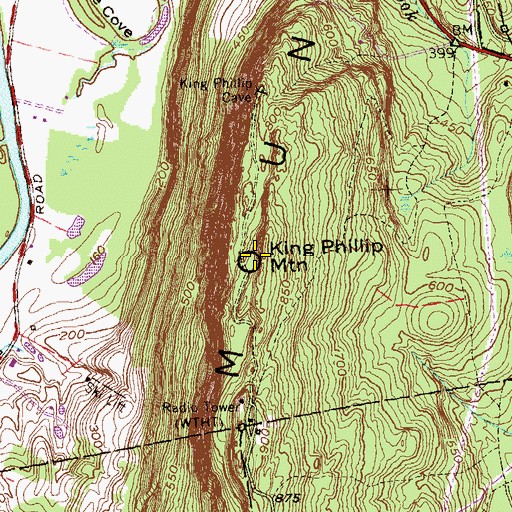 Topographic Map of King Phillip Mountain, CT