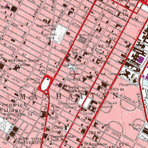 Topographic Map of The Brotherhood Synagogue, NY