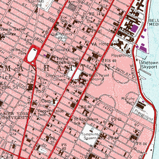 Topographic Map of Bernstein Pavilion Beth Israel Hospital, NY