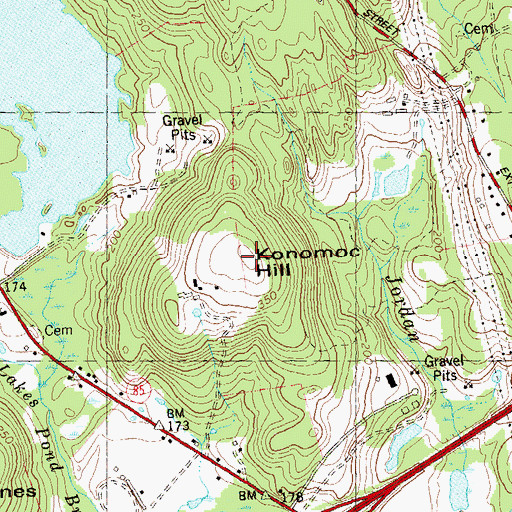 Topographic Map of Konomoc Hill, CT