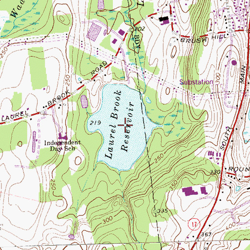 Topographic Map of Laurel Brook Reservoir, CT