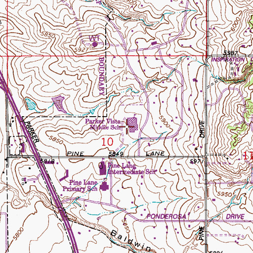Topographic Map of Sierra Middle School, CO