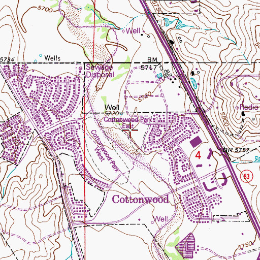 Topographic Map of Cottonwood Park East, CO