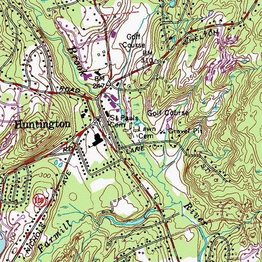 Topographic Map of Lawn Cemetery, CT
