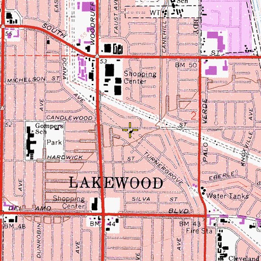 Topographic Map of Assembly of God Church of Lakewood, CA