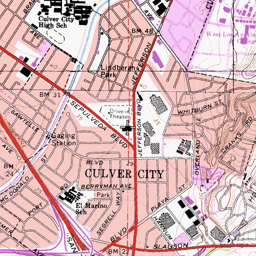 Topographic Map of Culver City Post Office, CA