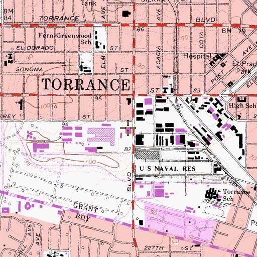 Topographic Map of Torrance Post Office, CA