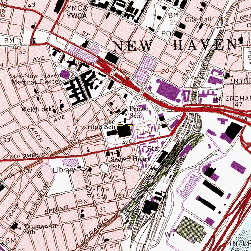 Topographic Map of Lee High School, CT