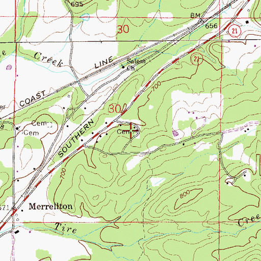 Topographic Map of Green Cemetery, AL