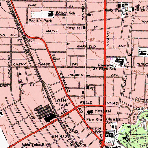 Topographic Map of Glendale Japanese Free Methodist Church, CA