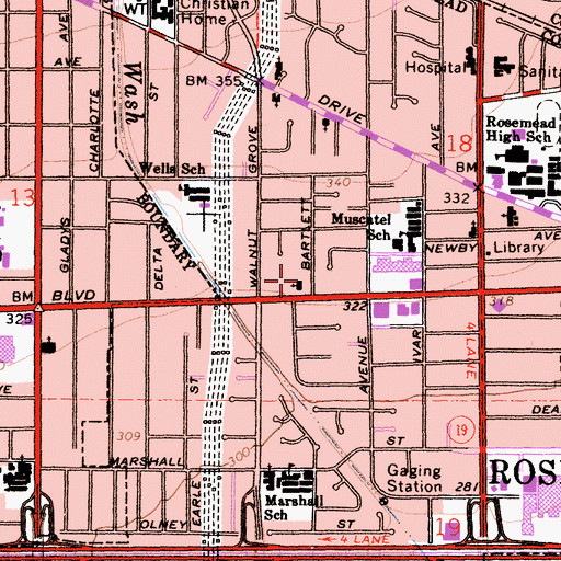 Topographic Map of Rosemead Christian Church, CA