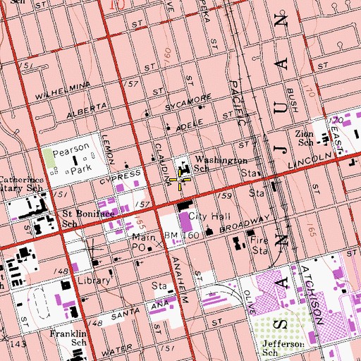Topographic Map of Zion Evangelical Lutheran Church, CA