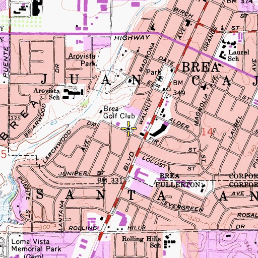 Topographic Map of Saint Angela Merici Catholic Church, CA