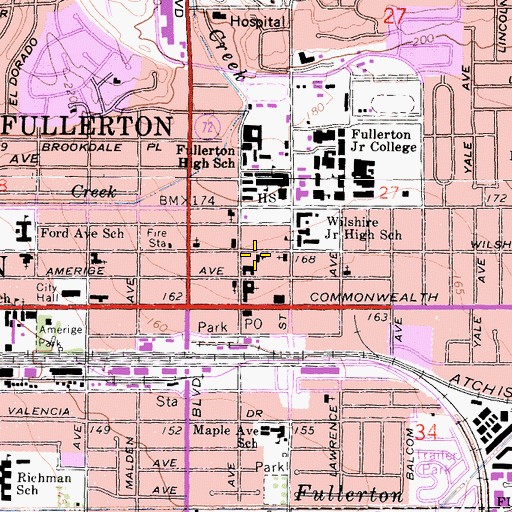 Topographic Map of First Baptist Church of Fullerton, CA