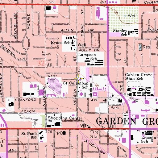 Topographic Map of Church of Christ of Garden Grove, CA