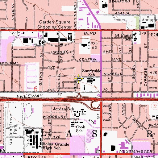 Topographic Map of Cross County Christian Church, CA